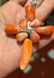 Orange Color Genuine Stone Large Cross Style necklace - Picture 1 of 3