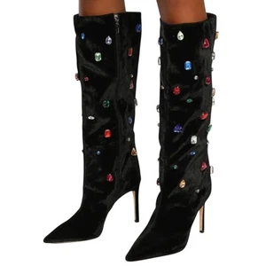 Botas SCHUTZ Maya Glam para mujer 8,5 negras terciopelo adornadas gema nuevas sin caja - Imagen 1 de 17