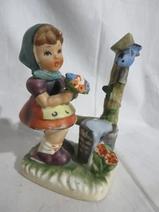 Hummel Style Porcelain Figurine Girl by Well w/ Flowers & Bird - Picture 1 of 8