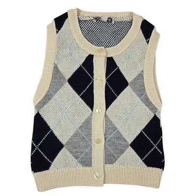 Colete Suéter Urban Outfitters Santorini Abotoado Cinza Marinho Preppy Vovô NOVO - Imagem 1 de 4