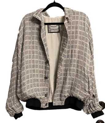 90"s  Italian Linen bomber jacket, MESSORI Made in Italy, Mens, black,grey RARE - Image 1 of 4