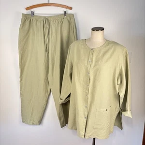 Anne Carson Womans 3X Silk Linen Blend Top and Pants 2 Piece Set Lagenlook Sage - Picture 1 of 14