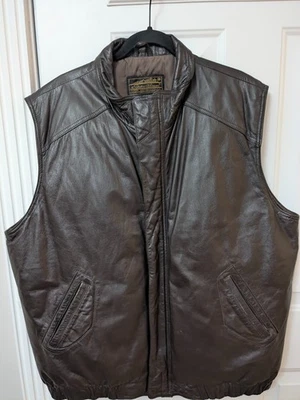 Vintage 90s Eddie Bauer Goose Down Leather Vest Men’s Size XXL Brown - Image 1 of 4
