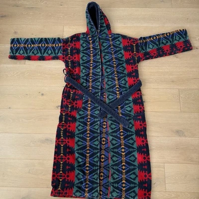 Bata de tela de rizo Bill Blass de colección adulto algodón pesado a rayas negro azul rojo azteca Foto 1 de 4