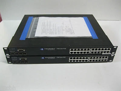 Foundry Lot of 2 FWS624-POE FastIron WS 20 10/100 Mbps PoE ports 4-RJ45/SFP 1-GE - Image 1 of 4