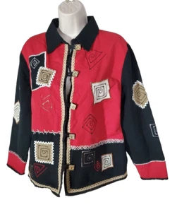 Coldwater Creek Damen Strickjacke mit Knopfleiste Oberteil rot schwarz Print Größe Mp Y2K - Bild 1 von 6