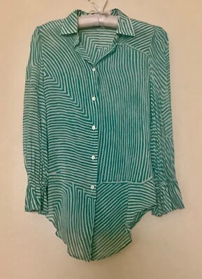 Blusa Loro Piana camisa de seda listrada azul tamanho 40 - Imagem 1 de 4