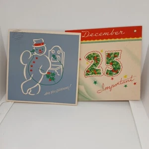 1950s Vintage (2) December 25th Snowman Telephone CHRISTMAS Salesman Sample CARD - Picture 1 of 9
