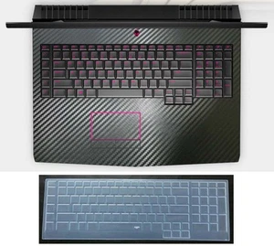 black carbon fiber Palmrest Skin+ Keyboard Cover for Dell Alienware 17 2015 2016 - Picture 1 of 3