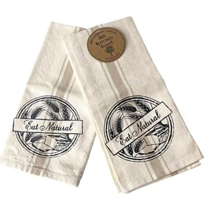VTG Kane KITCHEN TOWEL SET (2) Eat Natural 100% Organic Cotton 16x26" Black Tan - Picture 1 of 3