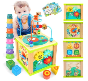 Wooden Activity Cube for Toddlers 1-3, 7-in-1 Educational Learning Toys New - Picture 1 of 8
