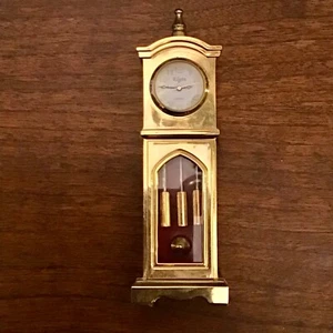 Brass Miniature Quartz Analog Grandfather Clock Elgin Untested - Dollhouse - Picture 1 of 5