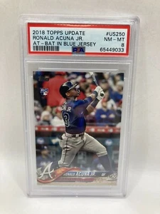 2018 TOPPS UPDATE RONALD ACUNA JR. AT-BAT BLUE JERSEY PSA 8 #US250 - Picture 1 of 4