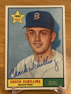 1961 TOPPS BASEBALL #499 CHUCK SCHILLING Signed Autographed Boston Red Sox RC