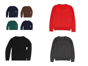 KIDS/BOYS/GIRLS V NECK KNIT COTTON RICH LONG SLEEVE JUMPER SCHOOL UNIFORM UNISEX - Picture 1 of 17