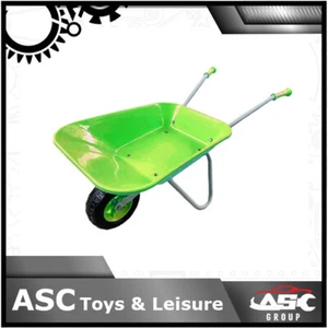 New Child Kids Metal Wheelbarrow - Green / Silver - Toy, Play, Farm, Gardening - Picture 1 of 2