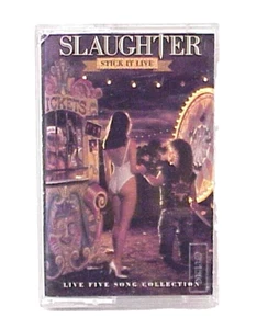 SLAUGHTER "STICK IT LIVE" LIVE FIVE SONG EP F4 21816 ROCK CASSETTE TAPE - Picture 1 of 6