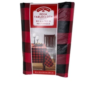 Christmas Buffalo Plaid Vinyl Peva Tablecloth Rectangle 60 x 102 Red Black - Picture 1 of 6