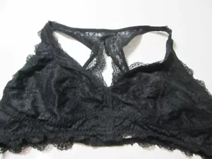 Felina Bra Size L Black Wireless Unlined Racerback Adjustable Lace Floral - Picture 1 of 6