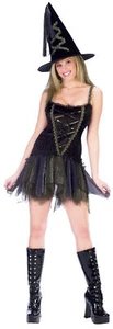 Sexy Flirty Witch Adult Women's Costume Lace Up Front Mini Fancy Dress Funworld - Picture 1 of 1