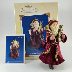 2005 Father Christmas #2 Hallmark Ornament - Burgundy Coat, Joy & Harmony Scroll - Bild 1 von 11