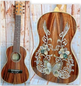 Alulu Solid Acacia Koa Tenor Guitarlele, butterfly MOP Inlay HU1259 - Picture 1 of 15