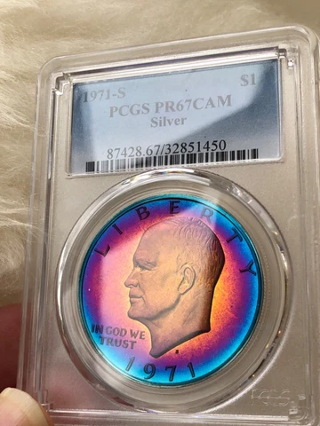 1971-S Neon Rainbow Toned Ike dollar PCGS PR67CAM Cover