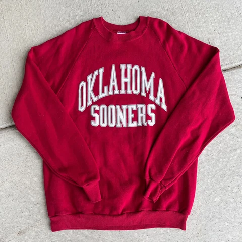 Vintage 80s 90s Oklahoma Sooners Graphic Crewneck Sweatshirt Red Men's XL Cover