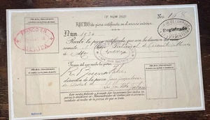 Mexico Certified Letter receipt Merida to San Juan Bautista Tabasco August 1886 - Picture 1 of 2