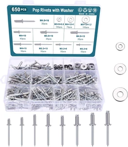 HSEAMALL 650PCS 304 Stainless Steel Pop Rivets with Washer Assortment Kit, 8-Siz - Picture 1 of 12