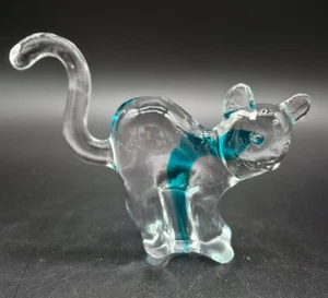 Art Glass Hand Blown CAT Paperweight/Figurine with aqua through clear glass - Picture 1 of 5
