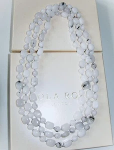 LOLA ROSE *BELLA* WHITE QUARTZITE BLACK MARKING LONG NECKLACE 60" NIKKI & ME QVC - Picture 1 of 2