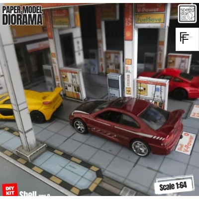 1:64 Scale Petrol Station/Gas Station Paper Diorama Building kits for HotWheels - Image 1 of 4