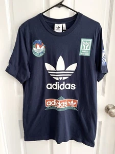 Adidas Originals Race Tee T Shirt Dark Blue Multiple Logos Mens Sz Med - Picture 1 of 19
