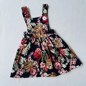 BNWT Little Alannah May Pinafore Dress Size 1 Baby Girl Navy Floral Cotton Linen - Picture 1 of 8