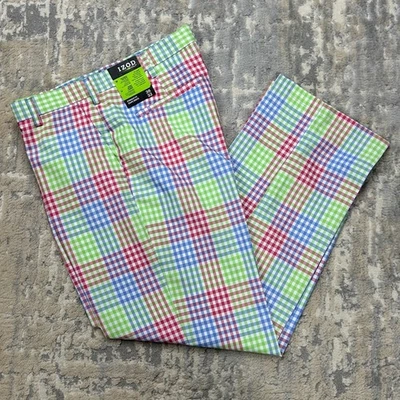 全新带标签 IZOD 高尔夫格子 UPF 聚酯裤子 36x32 — 第 1/4 张图片