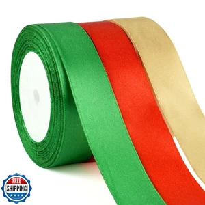 ASTARON Satin Ribbon for Christmas Crafts, 1 Inch, Red, Green, Gold Solid Col - Picture 1 of 5