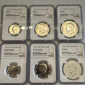 1776-1976 S Bicentennial Mint & Proof 6 Coin Set NGC MS & PF CAM - Picture 1 of 13