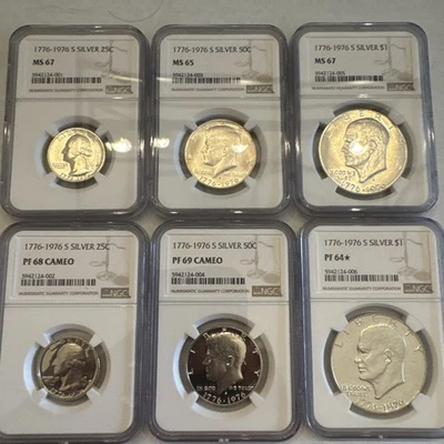 1776-1976 S Bicentennial Mint & Proof 6 Coin Set NGC MS & PF CAM - Image 1 of 4