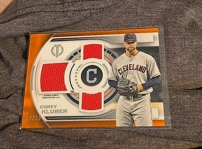 2019 Topps Tribute Corey Kluber 三场比赛穿球衣贴花遗物 6/25 印度 — 第 1/2 张图片