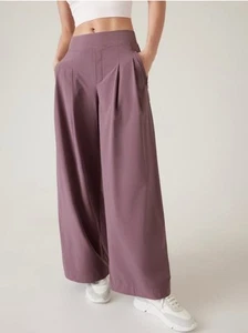 NWT Athleta Brooklyn Heights High Rise Pleated Wide Leg Pant, Damask Mauve, 0P - Picture 1 of 13