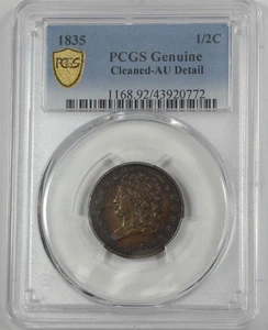 PCGS Secure Plus Genuine 1835 Classic Head Half Cent AU Detail l/2c - Picture 1 of 4