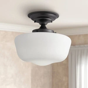 Schoolhouse Vintage Ceiling Light Semi Flush Mount Fixture 12 1/4" Black Glass - Picture 1 of 6