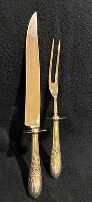 Juego de tenedor y cuchillo para tallar, asas Sterling, sello F. Whiting, vintage Foto 1 de 4