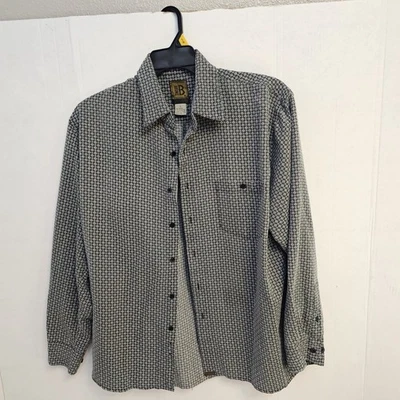 Bruno Long Sleeve Button Up Shirt Sz L Black Gray Geo Print Western Retro V0537 - Image 1 of 4