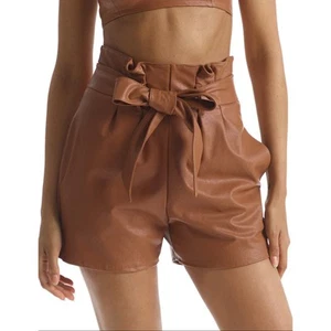 Commando Womens Paperbag Shorts XL US 14-16 Brown Faux Leather Belted NWOT - Picture 1 of 8