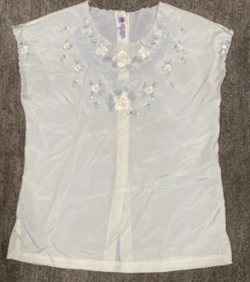 Blusa bordada à mão vintage 1970’s Rose Brand ~ Floral creme feminina tamanho P - Imagem 1 de 4