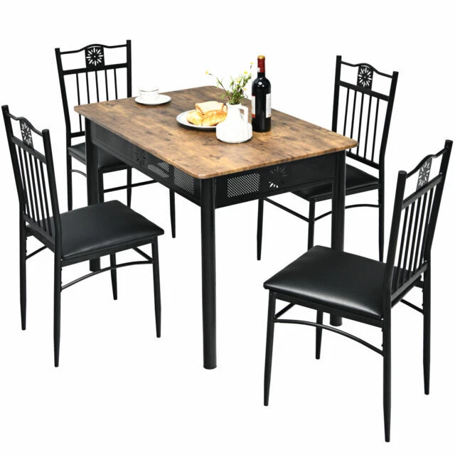 Costway HW66276BK 5-Pieces Dining Set of Table and 4 Chairs - Black