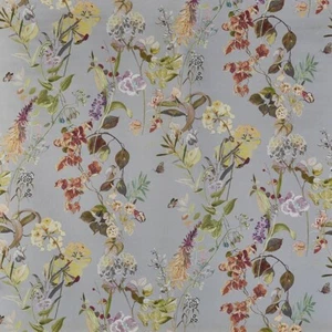 Bougainvillea Floral Cotton fabric Pebble Grey Curtain Blind Craft - Picture 1 of 4
