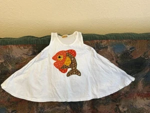Nice! Anag Fancy Flair 100% Cotton Girl Tank-top Dress w/Fish Applique ~Sz. M - Picture 1 of 7